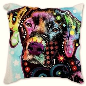 Black Labrador Dog 18" Square Decorative Vibrant Watercolor Throw Pillow Cover